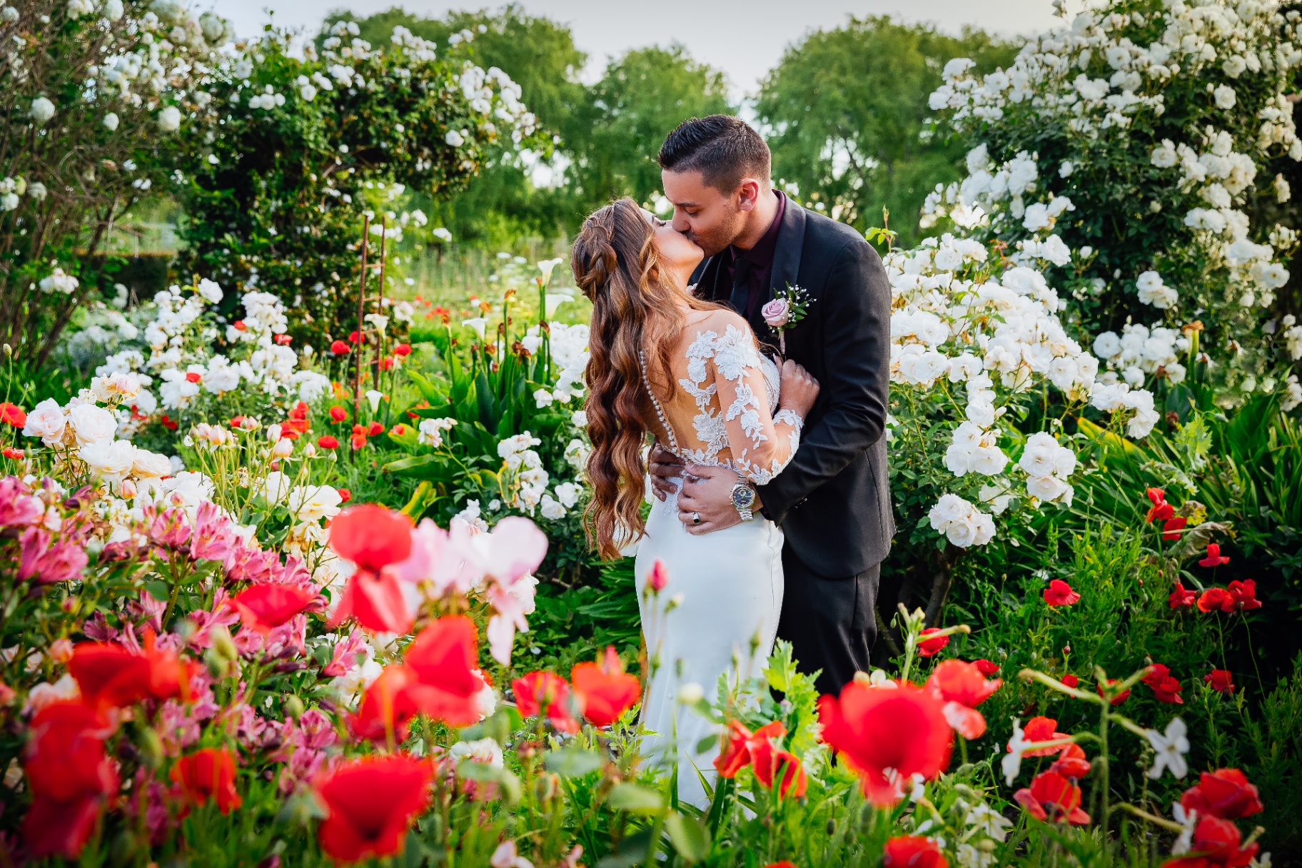 Couple in flower garden
